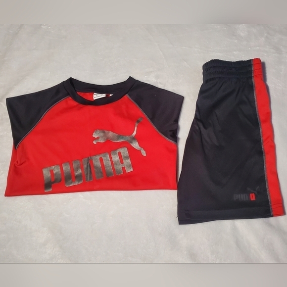 Boys Puma Logo Shorts Set size 5 red & black - Picture 7 of 8